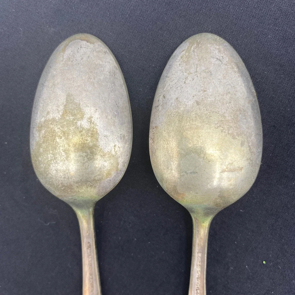 Wallingford Co 6in Teaspoons Silverplate Set of 2 Scroll Art Deco Silver Rustic